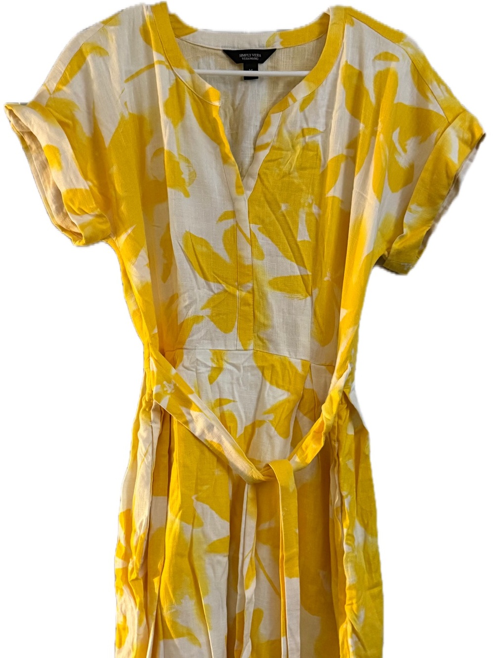 Simply Vera Vera Wang Yellow and White Floral Tie-Waist Dress